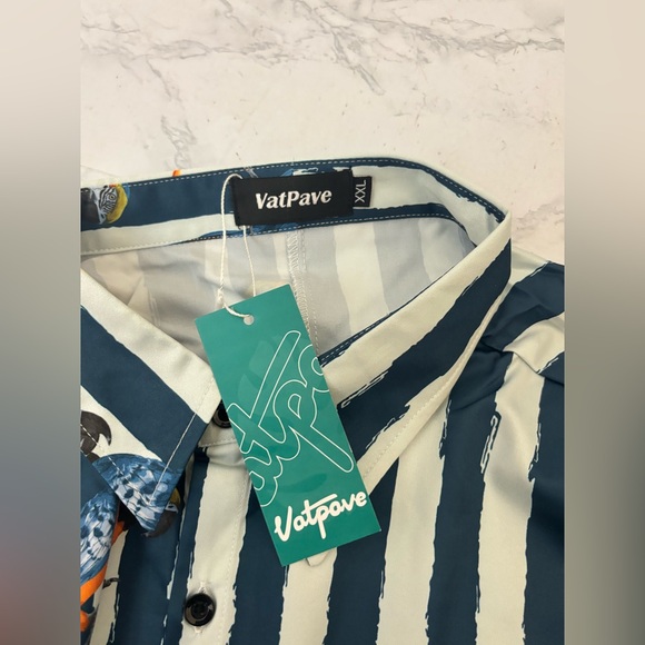 New VATPAVE Men XXL Summer Tropical Shirt Jacquard Birds Aloha Hawaiian Parrot - Picture 5 of 6